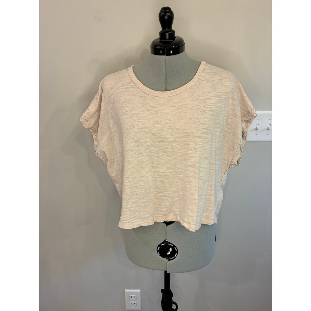 We The Free Free People Peach Slub Cotton Boxy Crop T-Shirt Small